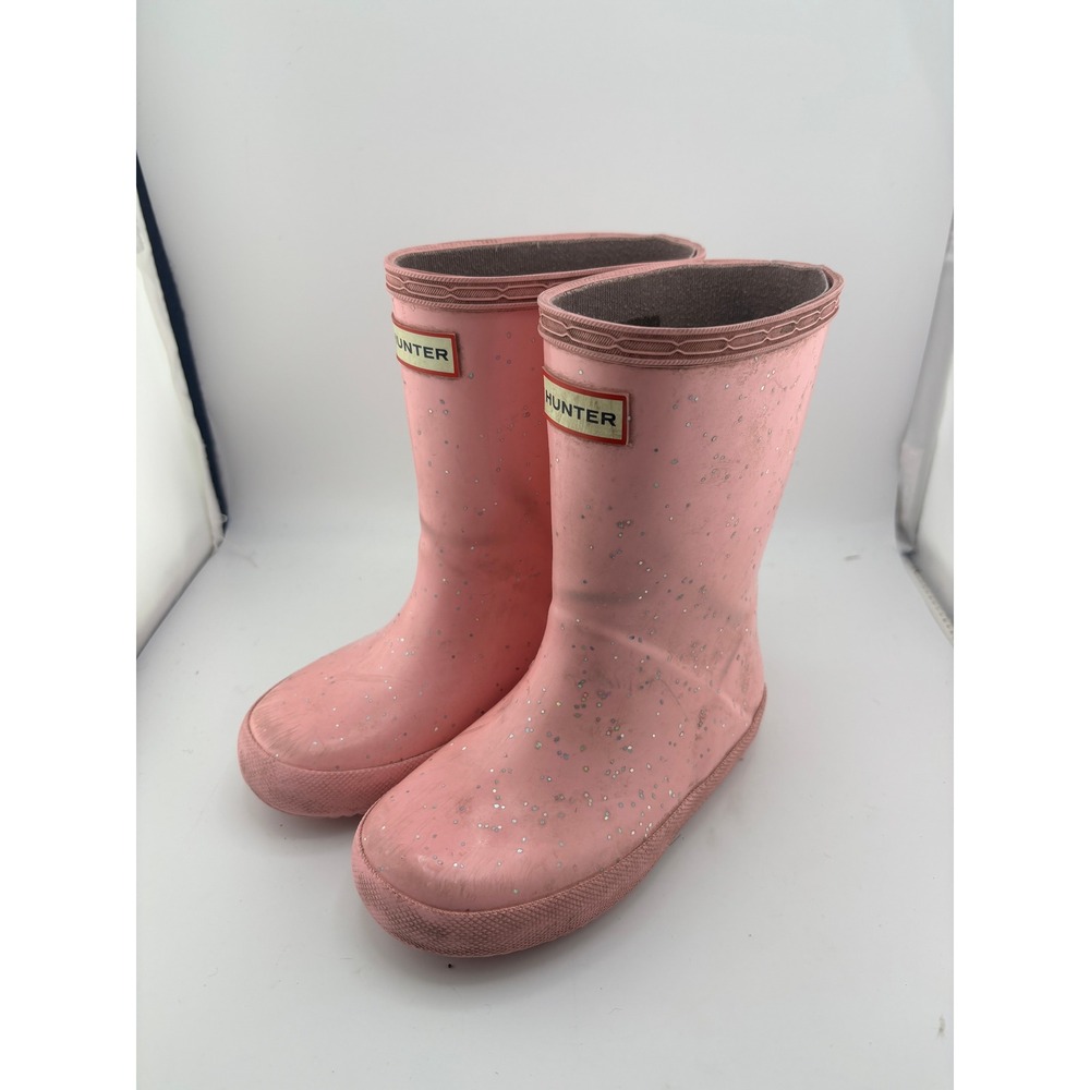 Hunter Kids First Classic Glitter Pink Rain Boots Toddler Size 9 Waterproof